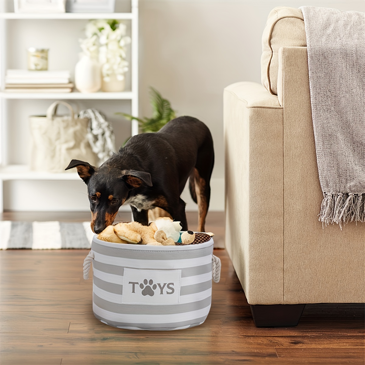 Foldable Striped Pet Toy Basket